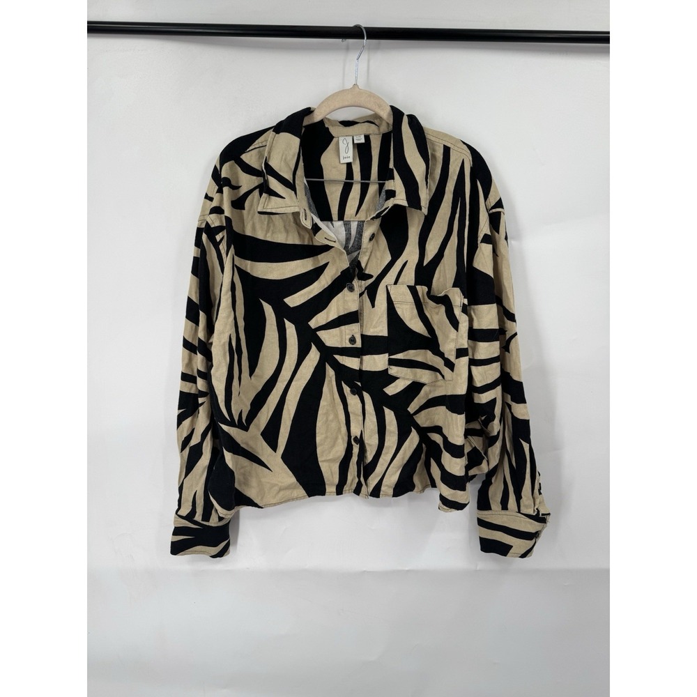 Joie Linen Blend Zebra Button Crop Top Women L Brown Preppy Western Granolagirl